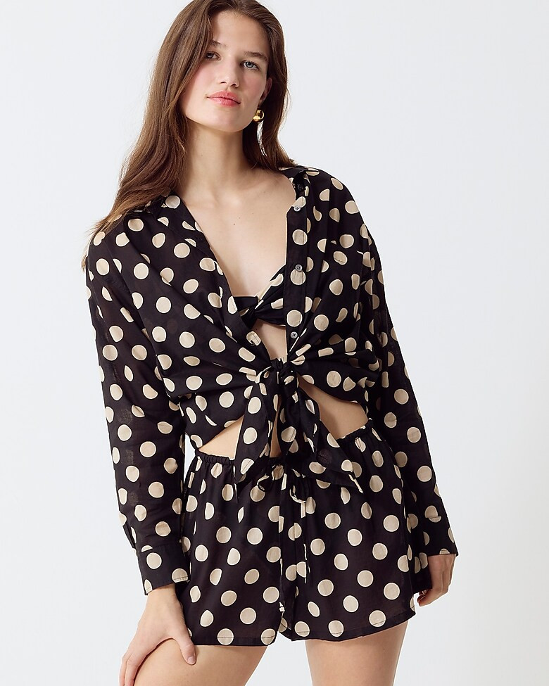Cotton voile beach shirt in dot print | J. Crew US
