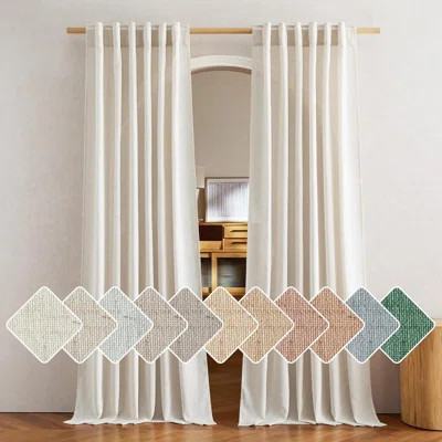 Linen Curtains for Living Room Rod Pocket & Back Tab Thick Flax Privacy Semi Sheer Window Curtains, 2 Panels | Wayfair North America