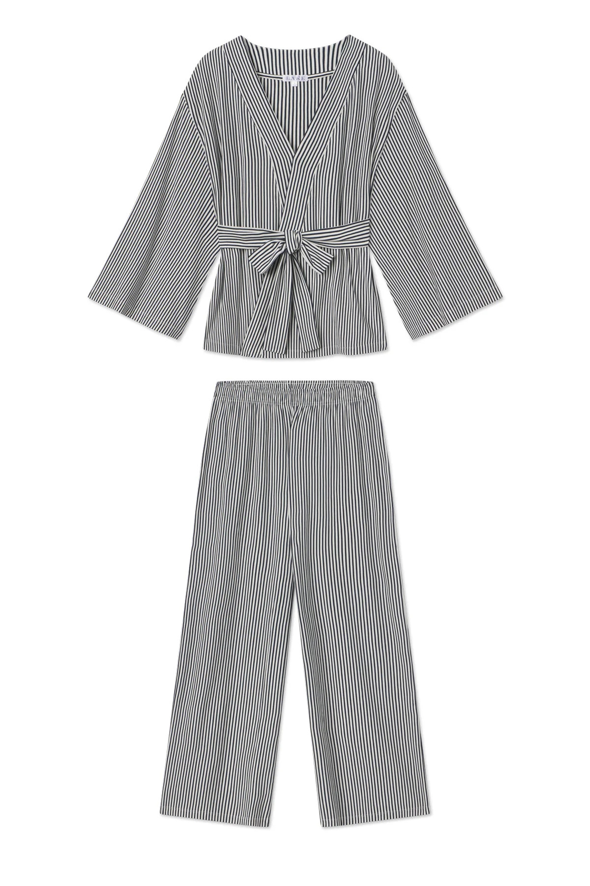 DreamModal Kimono Pajama Set in Deep Navy Pencil Stripe | Lake Pajamas