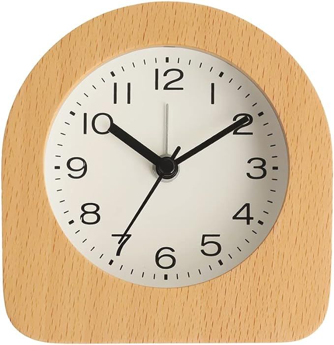 3-Inches Wooden Mantel Alarm Clock with Arabic Numerals, Non-Ticking Silent, Backlight, Battery O... | Amazon (US)