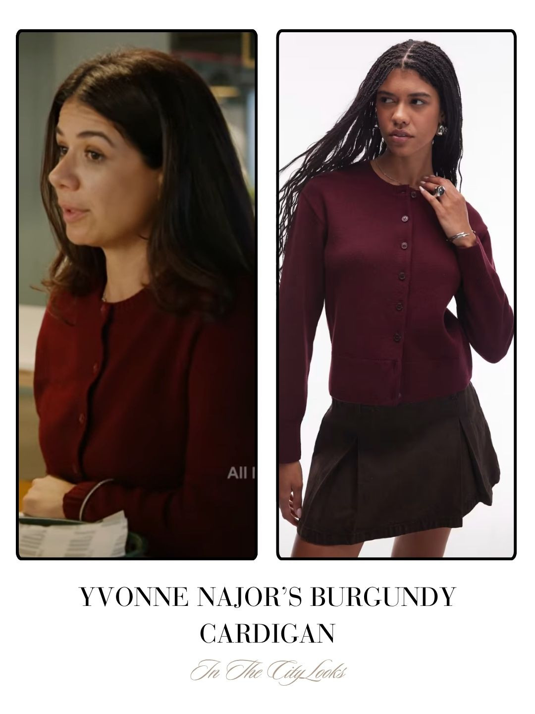 Yvonne Najor's Burgundy Cardigan Sweater 

 