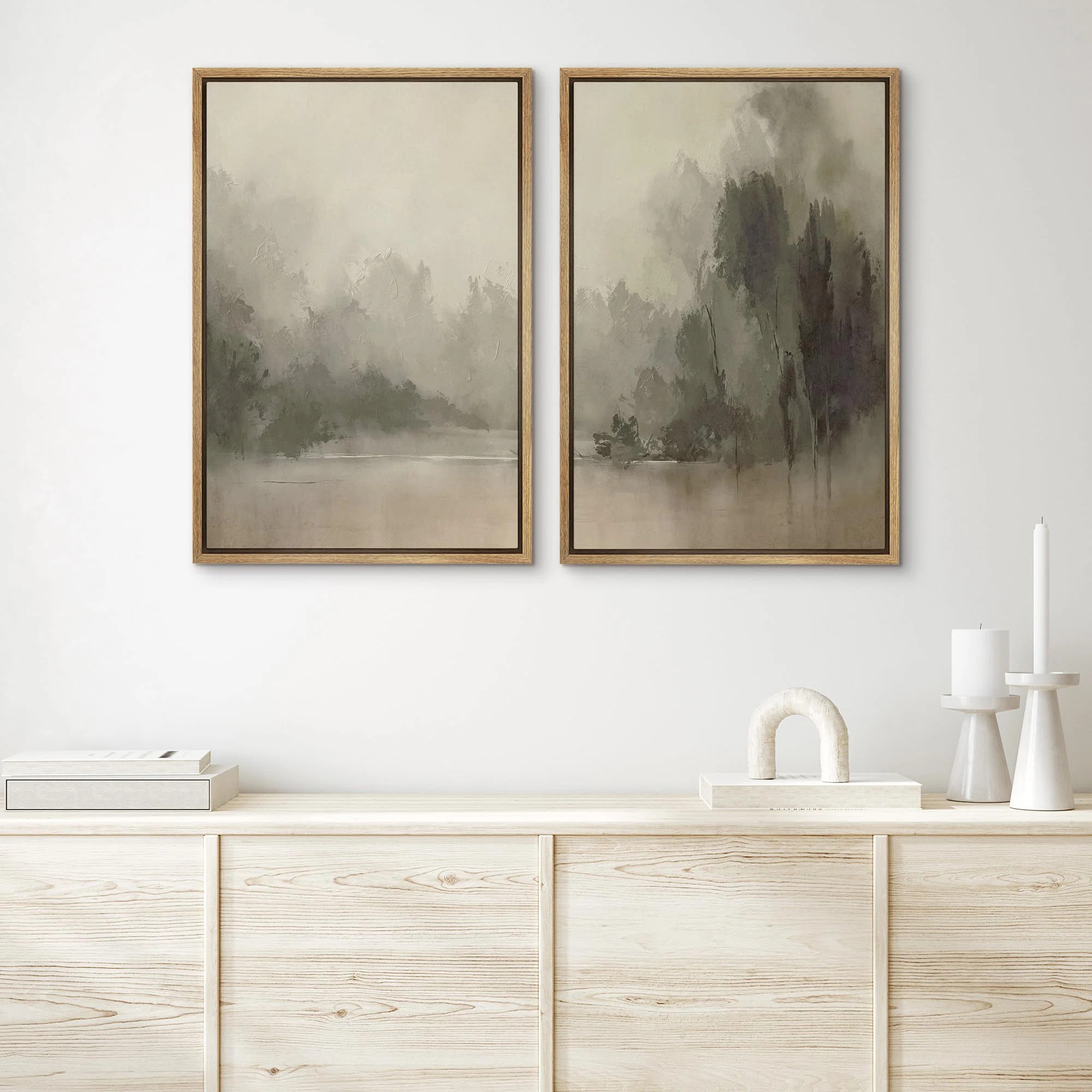 " Tranquil Nature Escape Misty Forest And River Landscape Modern Art Wall Decor Artwork Minimal "... | Wayfair North America
