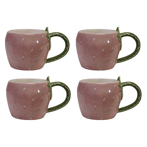 Creative Co-Op 12-oz Dolomite Strawberry Shaped Mug Set, Pink, Set of 4 | Amazon (US)