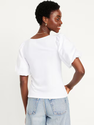 Puff-Sleeve Mixed Fabric Top | Old Navy (US)