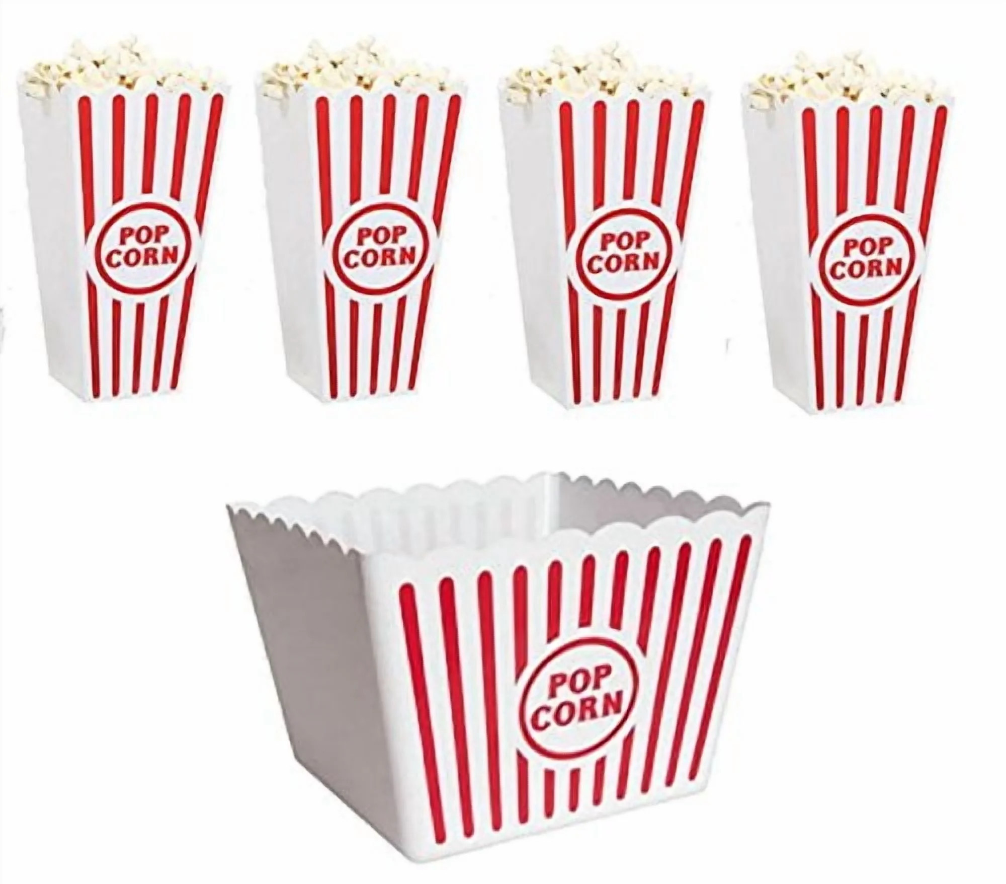 Retro Popcorn Set Bowl Plastic Classic Tub Red & White Striped Container Container Movie Theater ... | Walmart (US)