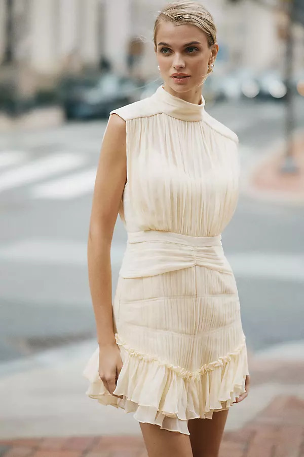 Victoria Sleeveless Ruched Chiffon Mini Dress | Anthropologie (US)