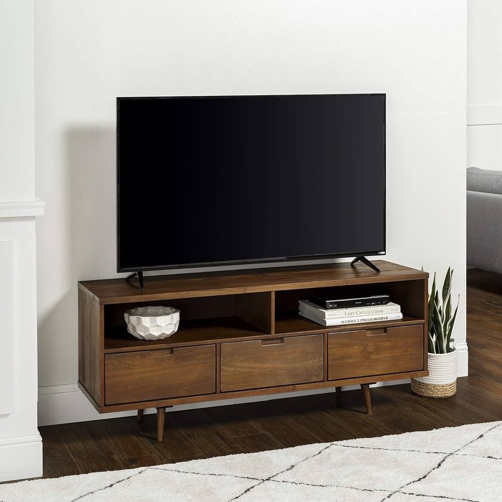 Amazon.com: Walker Edison 3-Drawer Mid Century Modern Wood TV Stand for TV's up to 65" Flat Scree... | Amazon (US)