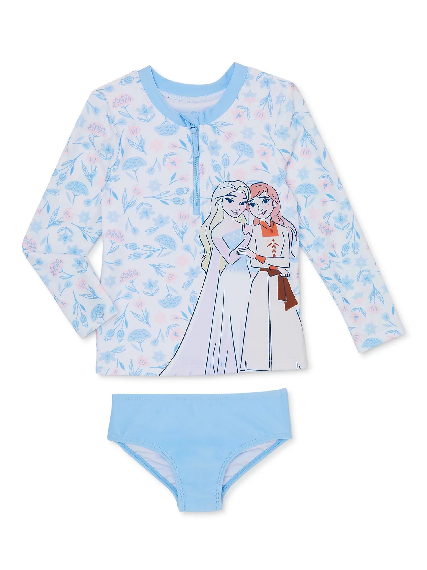 Frozen Toddler Girl Long Sleeve Rashguard and Swim Bottom Set, 2-Piece, Sizes 2T-5T | Walmart (US)