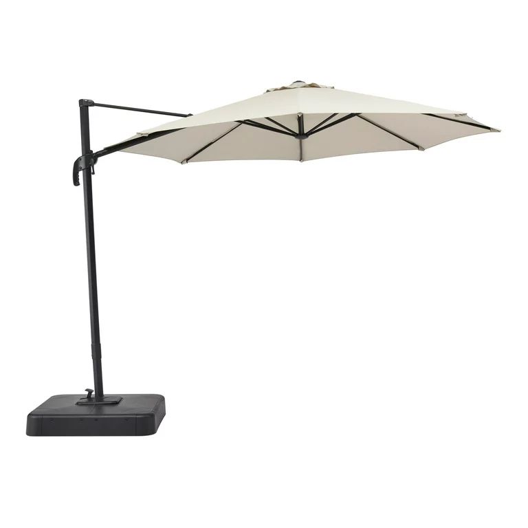 Mainstays Outdoor 10' Round Offset Tilt Patio Umbrella and Base, Stone | Walmart (US)
