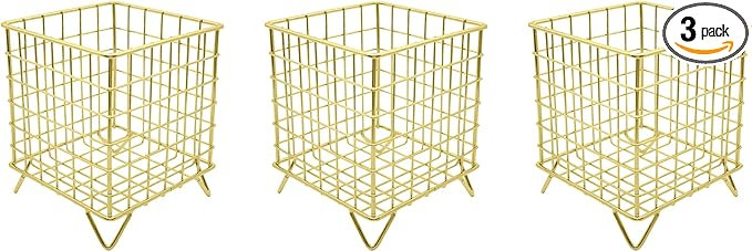 Set of 3 Square Metal Wire Coffee Pod Holder Baskets (Gold) | Amazon (US)