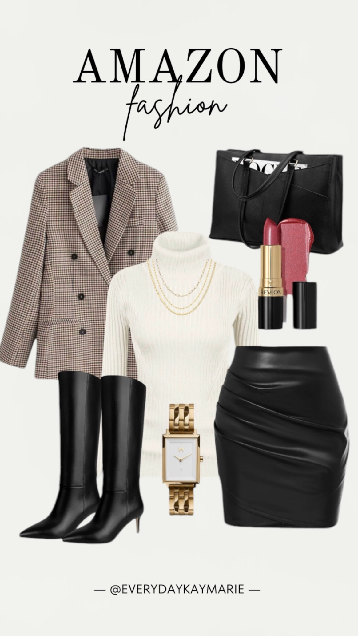 Business work attire outfit Inspo 🖤

Blazer, black boots, knee-high boots, beige turtleneck, gold jewelry, black leather skirt, handbag, fall fashion outfit, business fashion 

#LTKStyleTip #LTKWorkwear #LTKFindsUnder100