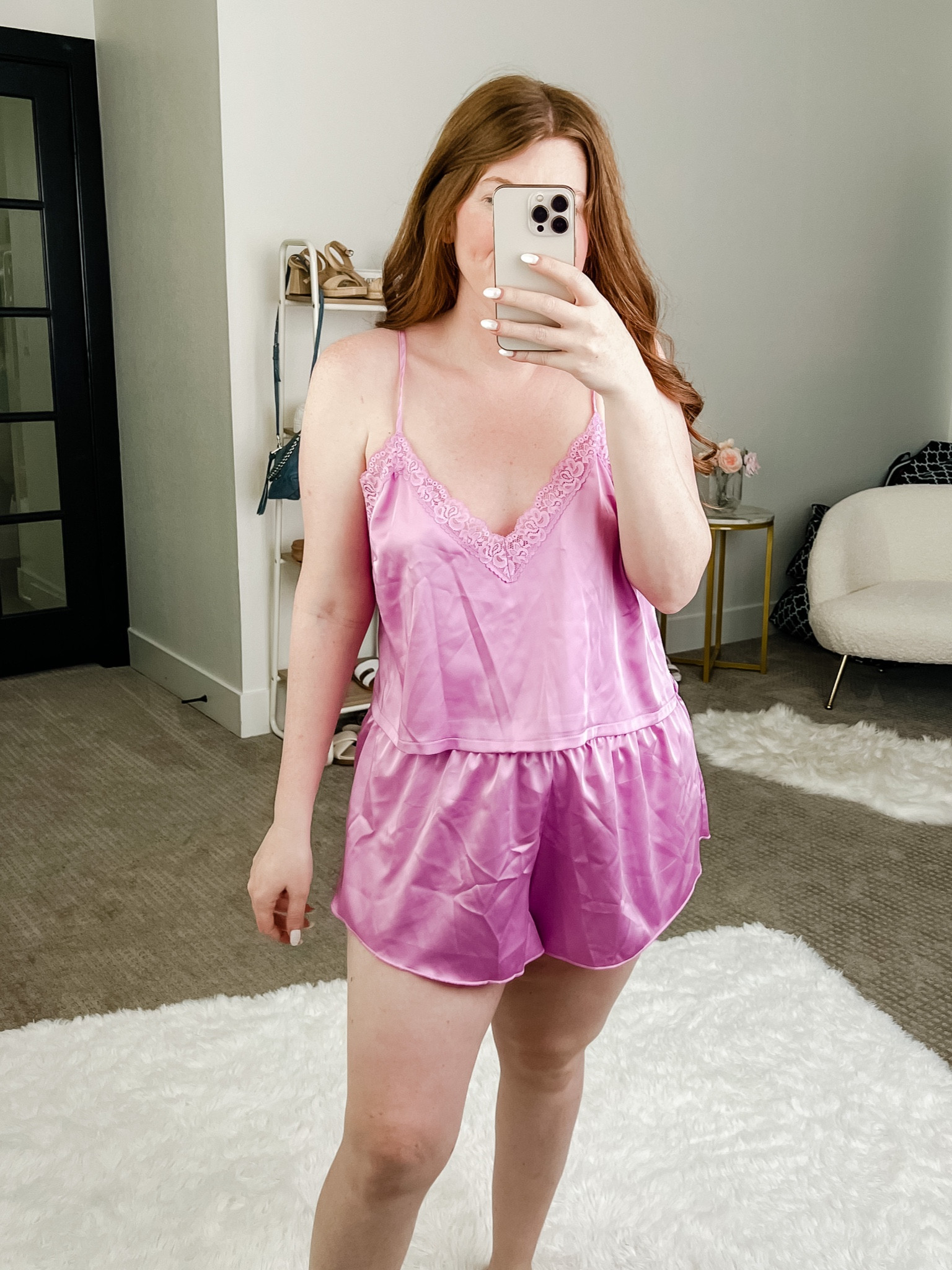 $20 satin pajama set from Target! Wearing size large. 

Target pajamas. Pjs. Shorts set. 

#LTKSeasonal #LTKstyletip #LTKunder50