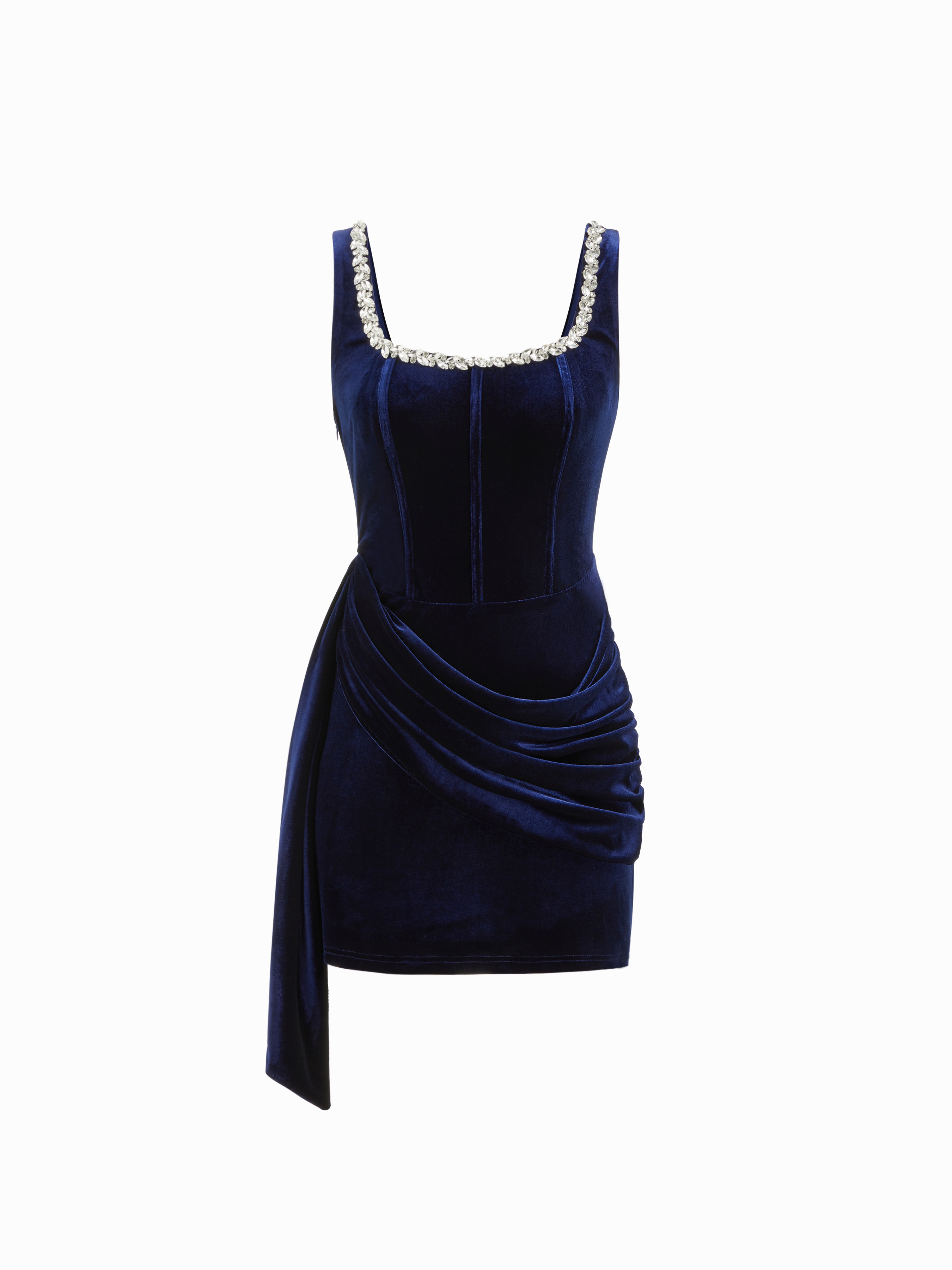 Velvet Velvet U-neckline Rhinestone Draped Ruched Corset Mini Dress For Wedding | Cider