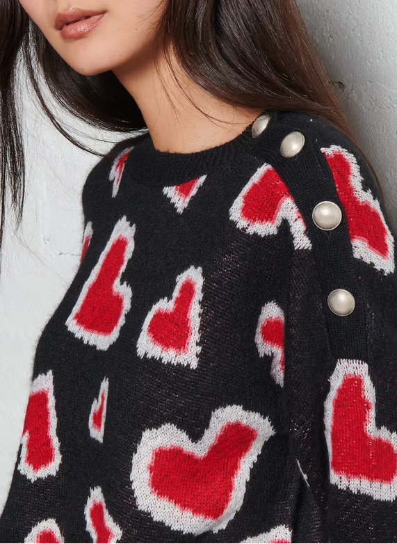 PULL AMPLE COL ROND JACQUARD EN LAINE MéLANGéE NOIR IKKS - FEMME | Place des Tendances | Place des tendances (FR)