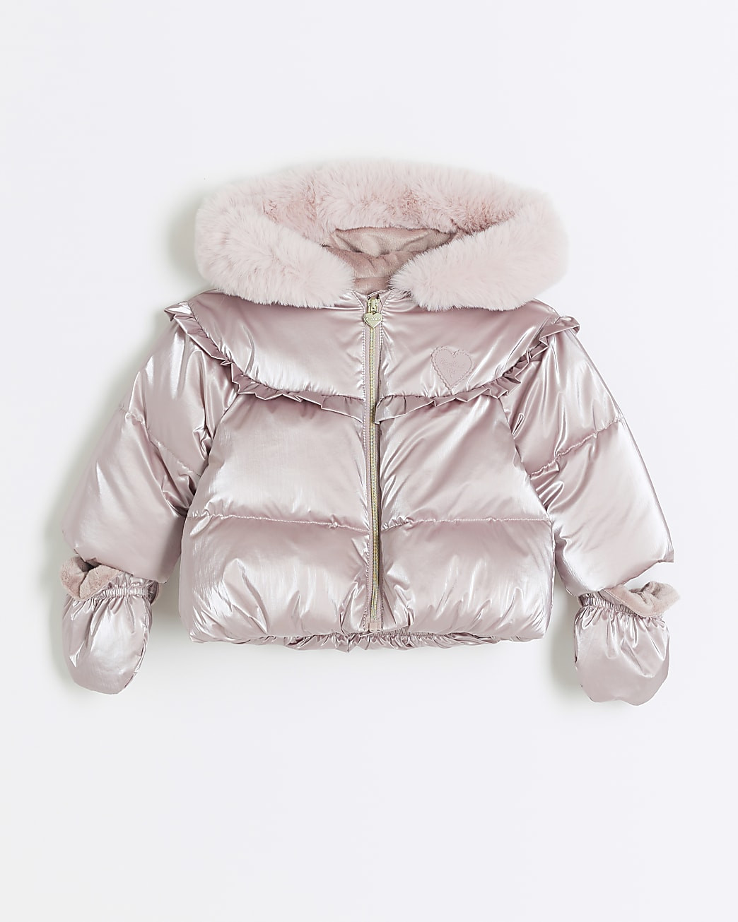 Baby girls pink metallic padded jacket | River Island UK & IE