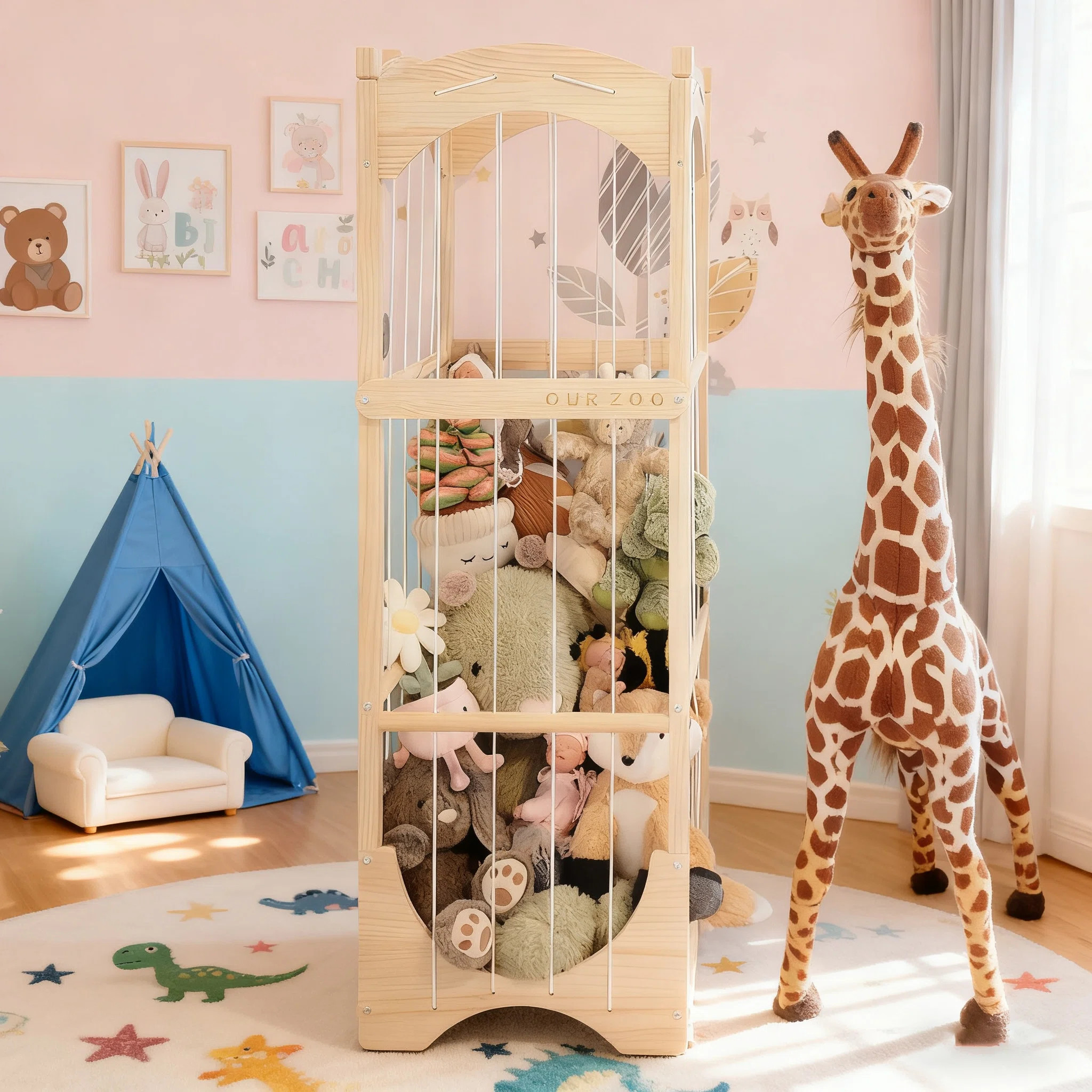 Arched Wooden Toy Storage Rack – Stuffed Animal Organizer With 360° Swivel Wheels, Large Plush... | Wayfair North America