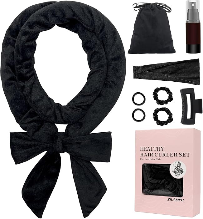 ZILAMPU No Heat Curling Rod Headband, Overnight Velour Hair Curls Roller Wrap for Women with Long... | Amazon (US)