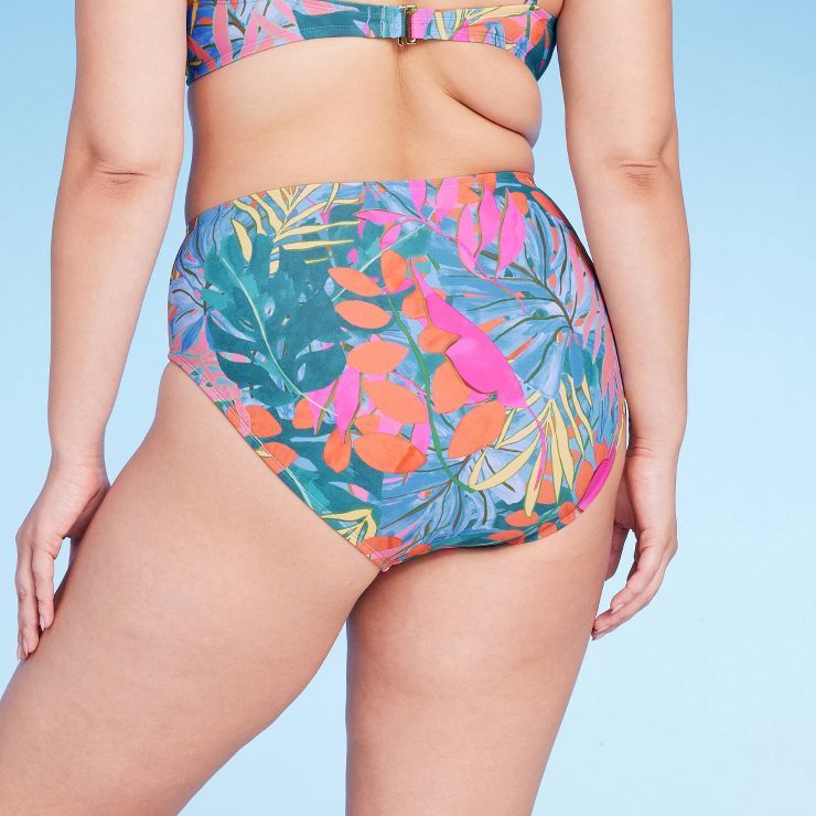 Women's Abstract Tropical Print High Waist High Coverage Bikini Bottom - Kona Sol™ Blue | Target