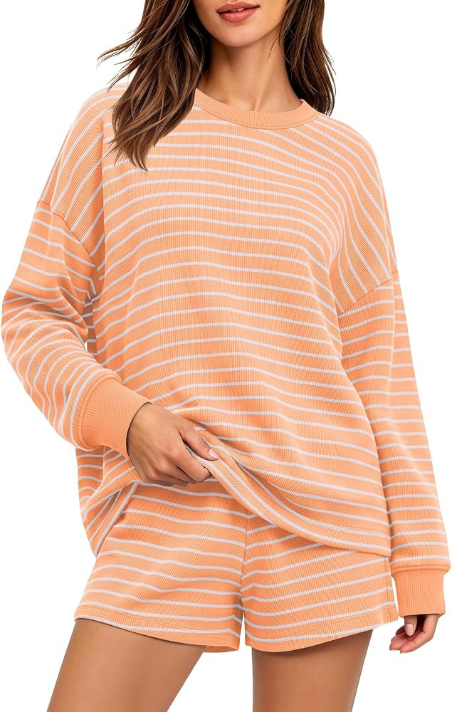 Panadila Womens Striped Lounge Set Knit 2 Piece Short Sets | Amazon (US)