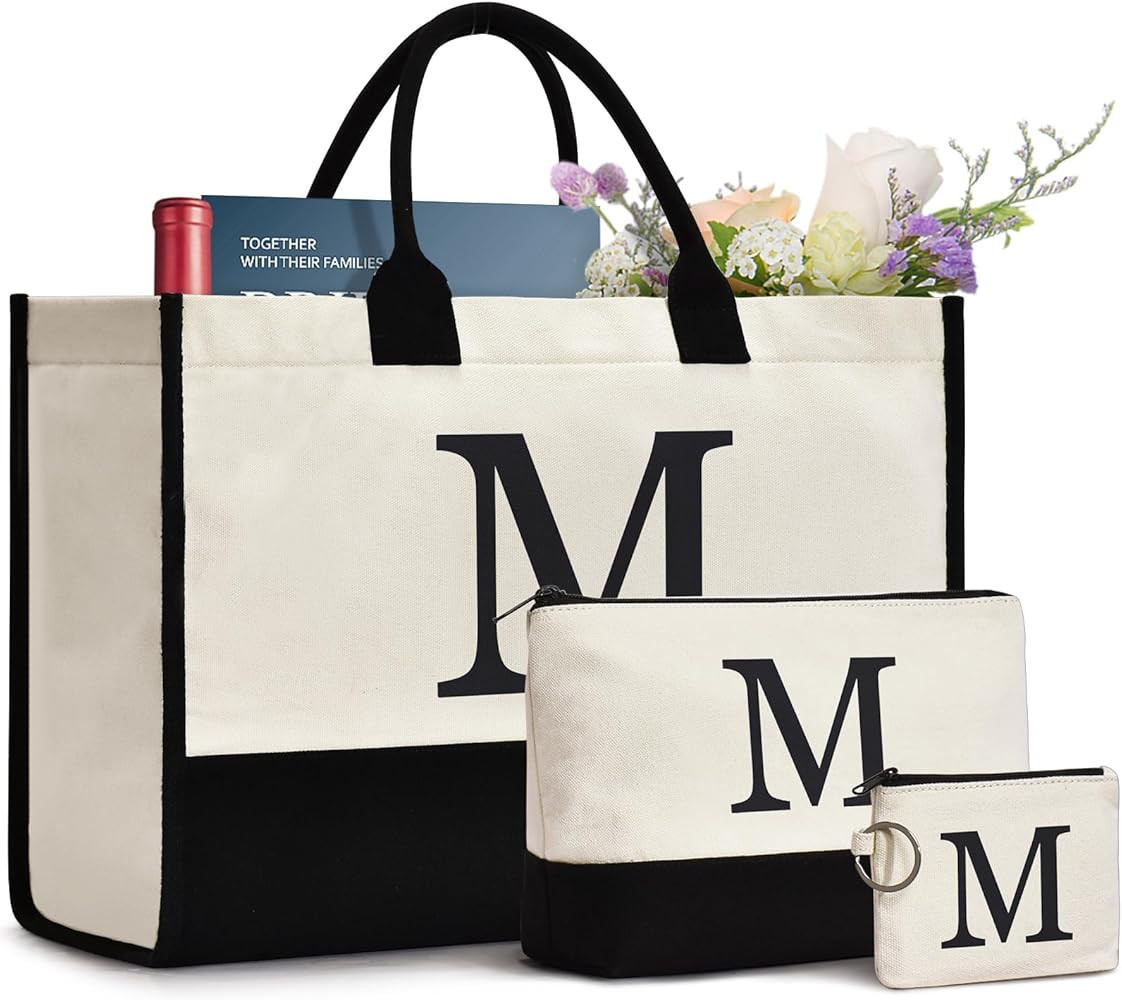 Gifts For Women Personalized Initial Tote Bag Birthday Gifts For Women Her Mom Teacher Friend Sis... | Amazon (US)