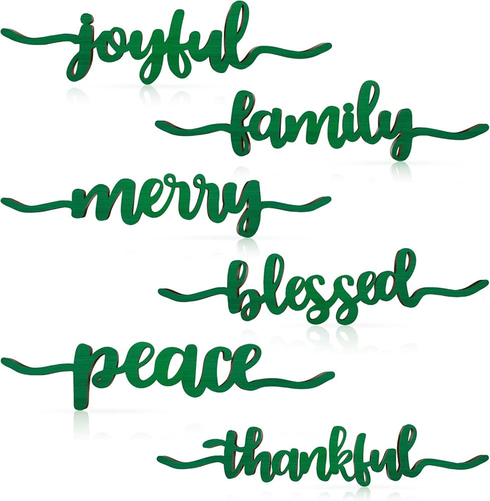 12 Pieces Thankful Blessed Merry Joyful Peace Family Wood Cutout Rustic Thankful Plate Letter Sig... | Amazon (US)