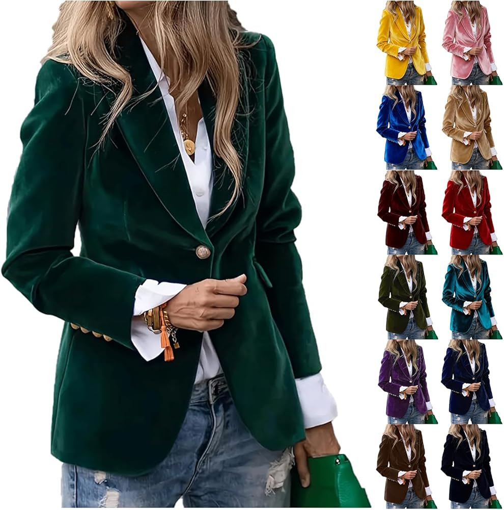 Women's Velvet Blazer Business Casual Suit Jackets Button Up Lapel Long Sleeve Blazers Work Offic... | Amazon (US)