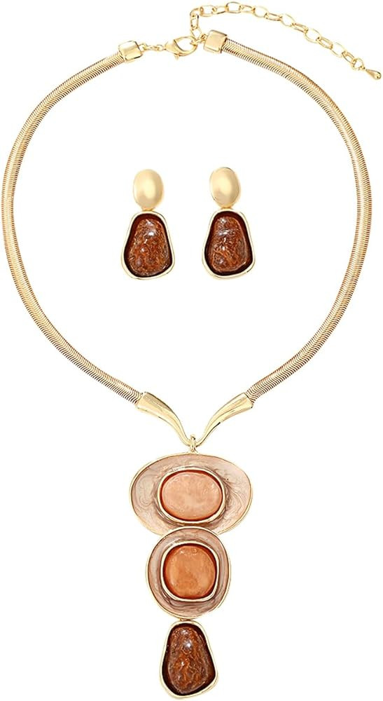 Chunky Statement Jewelry Set Blue Ocean Seashell Choker Necklaces Earrings Set for Women Pearl Bi... | Amazon (US)
