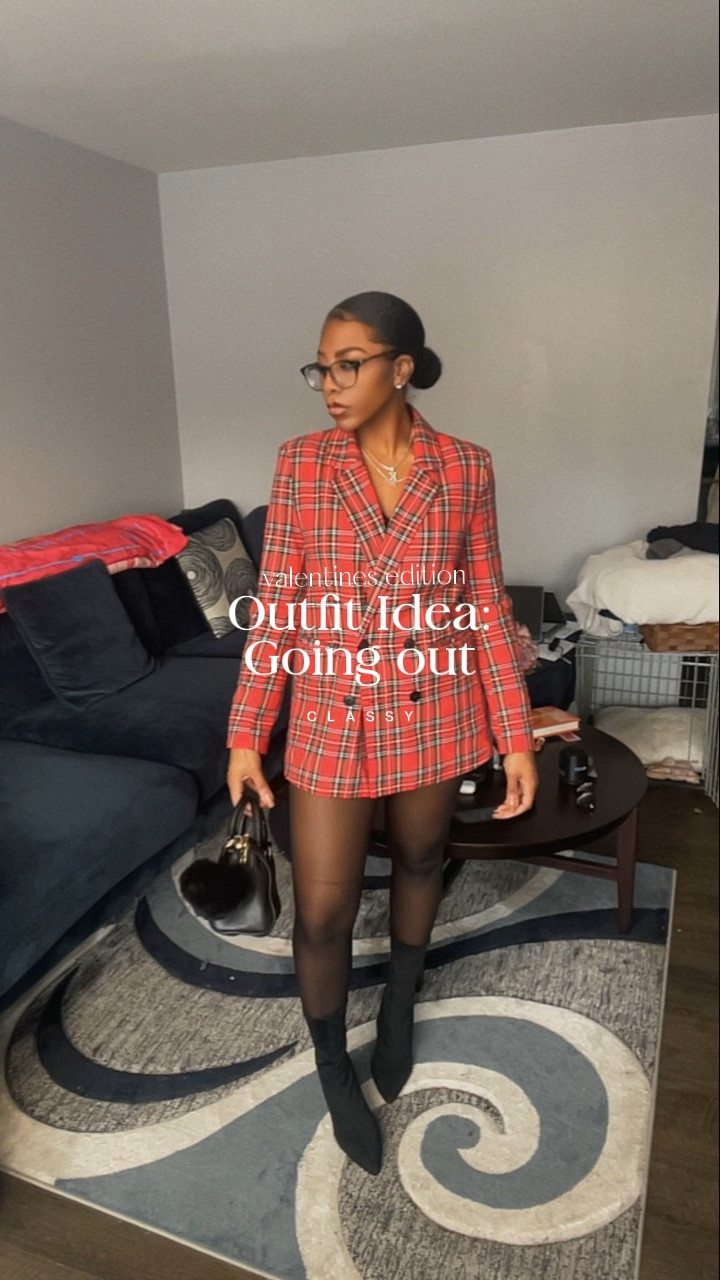 Valentine’s Day outfit idea for a night out! Styled a red plaid blazer dress with black tights, ankle boots, and a mini bag for a classy, flirty look. Shop this going-out outfit on my LTK.

#LTKValentine #LTKootd #LTKgrwm