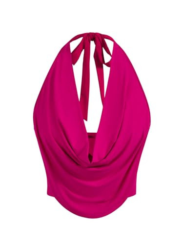 SOLY HUX Women's Halter Draped Front Tank Top Sexy Backless Going Out Crop Vest Tops Hot Pink Small | Amazon (US)