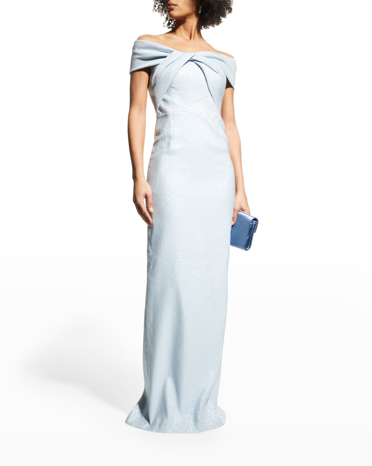 Jacquard Off-Shoulder Twist Gown | Neiman Marcus