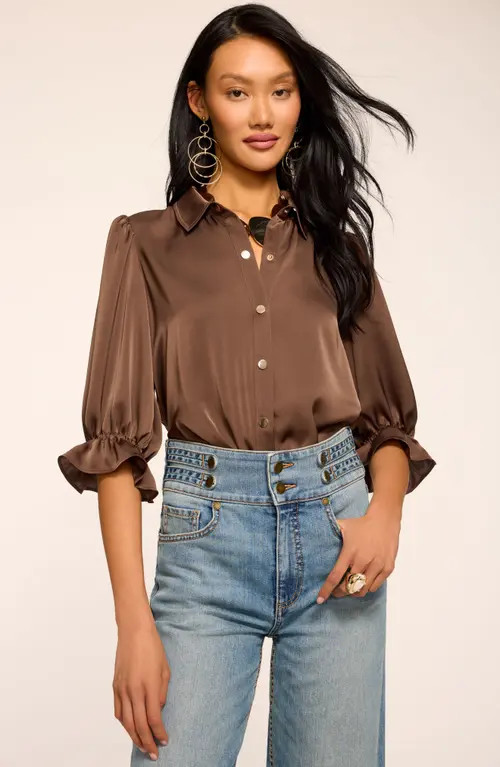 Ramy Brook Dina Matte Satin Bodysuit in Sepia at Nordstrom, Size Medium | Nordstrom