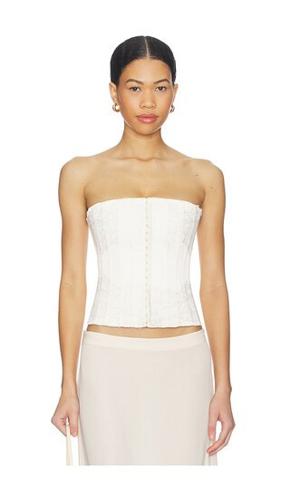 GUIZIO Lace Embellished Satin Corset in Ivory. - size XXS | Revolve Clothing (Global)