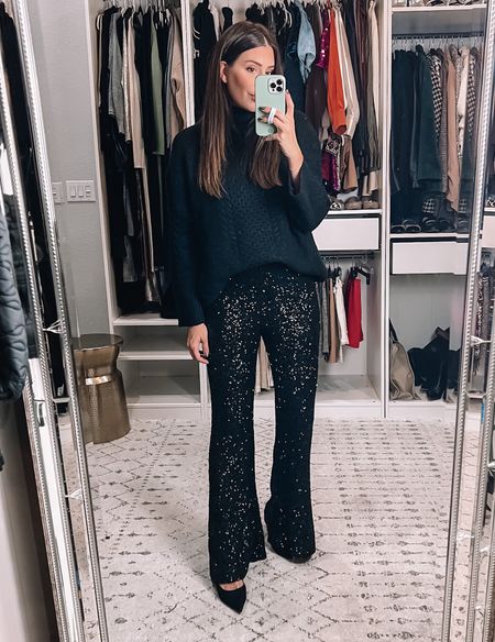 Black sweater and sequin pants from @express 

Wearing medium in sweater and small in pants. On sale! So fun for a holiday party outfit. #ExpressPartner #ExpressYou

#LTKsalealert #LTKunder100 #LTKHoliday