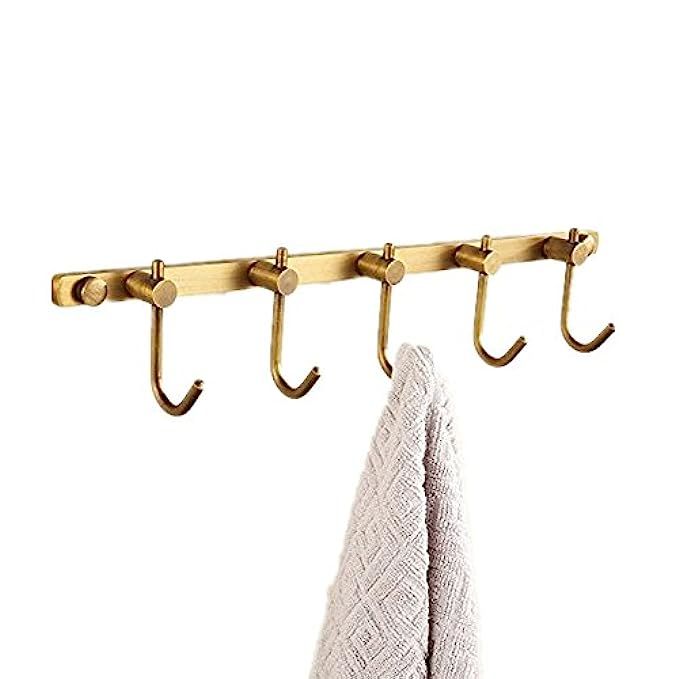 AUSWIND Antique Brass Brushed Bronze Coat Hooks Wall Mount Towel Rack Bathroom Accessories(5 Hangers | Amazon (US)