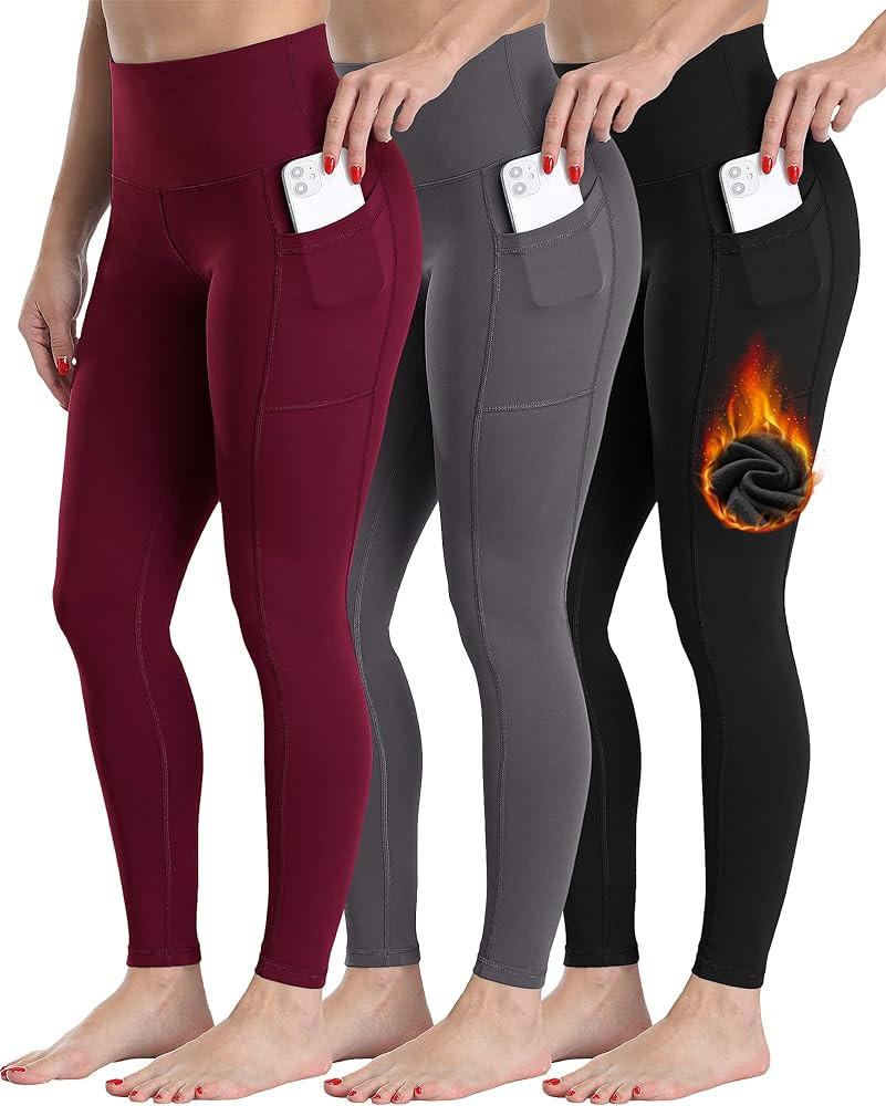 CHRLEISURE Fleece Lined Winter Leggings Women, High Waisted Thermal Warm Workout Yoga Pants with ... | Amazon (US)
