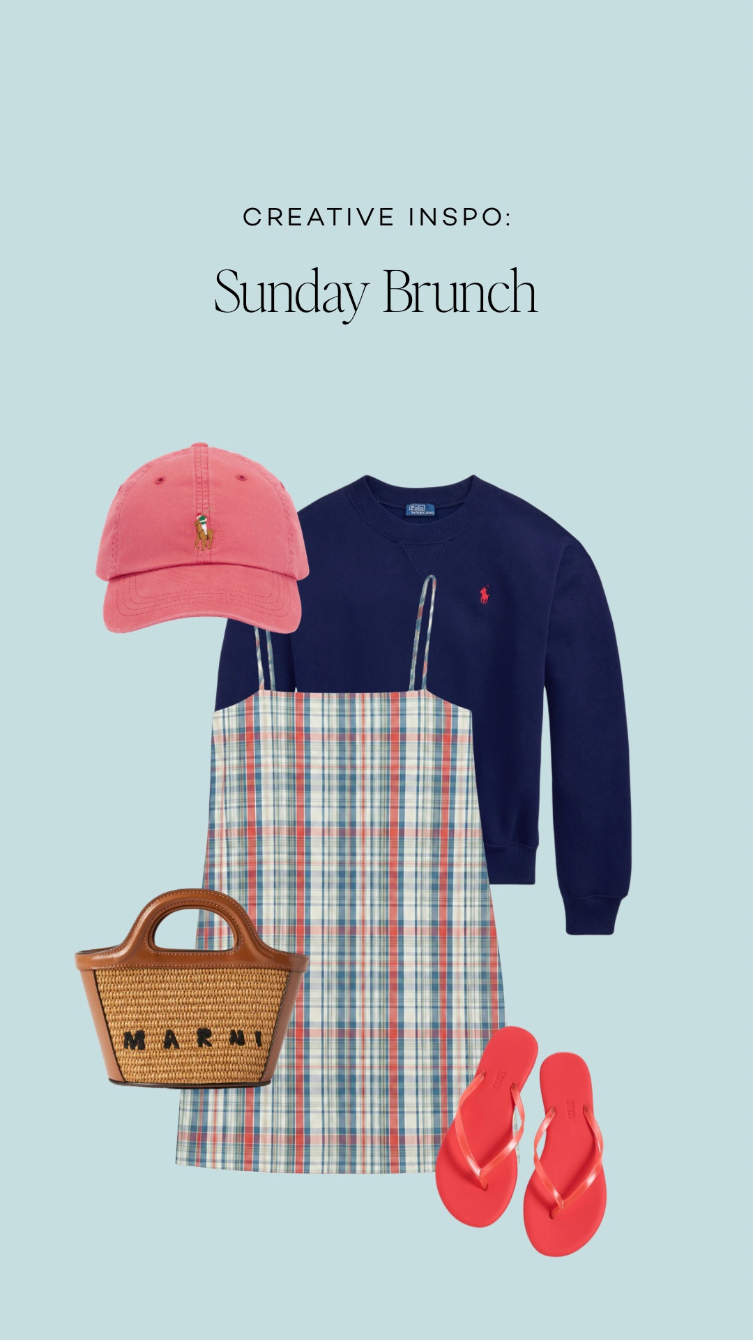 Sunday brunch, but make it playful 🧺 This plaid Margaret Apron Dress from Diary Boy is styled with a navy sweatshirt, coral accessories, and a mini woven bag for an easy mix of preppy and fun.

#LTKootd #SundayBrunch #BrunchOutfit #PreppyStyle #ColorfulStyle #SummerDress #WeekendStyle