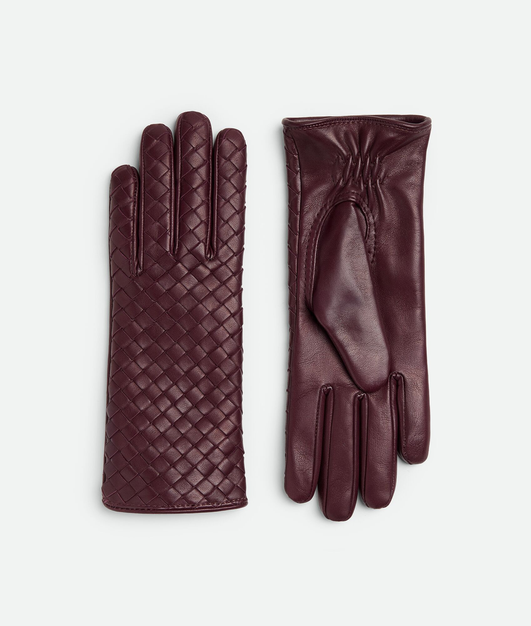 Women's Intrecciato Leather Gloves in Jam | Bottega Veneta US | Bottega Veneta