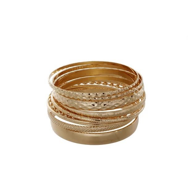 Time and Tru Women's Gold Tone Bangle Bracelet Set, 10-Piece | Walmart (US)