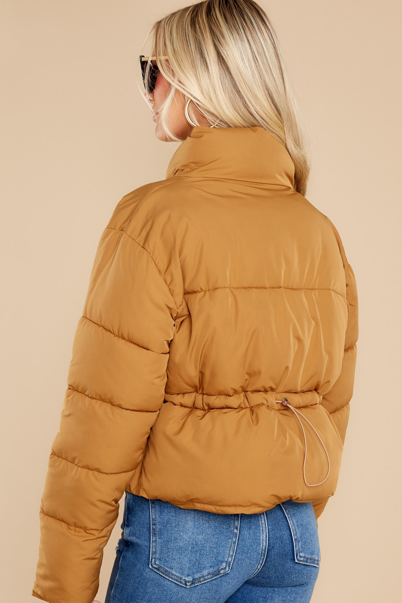 Morning Walks Camel Puffer Jacket | Red Dress 