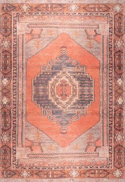 Orange Washable Southwestern Medallion 3' x 5' Area Rug | Rugs USA