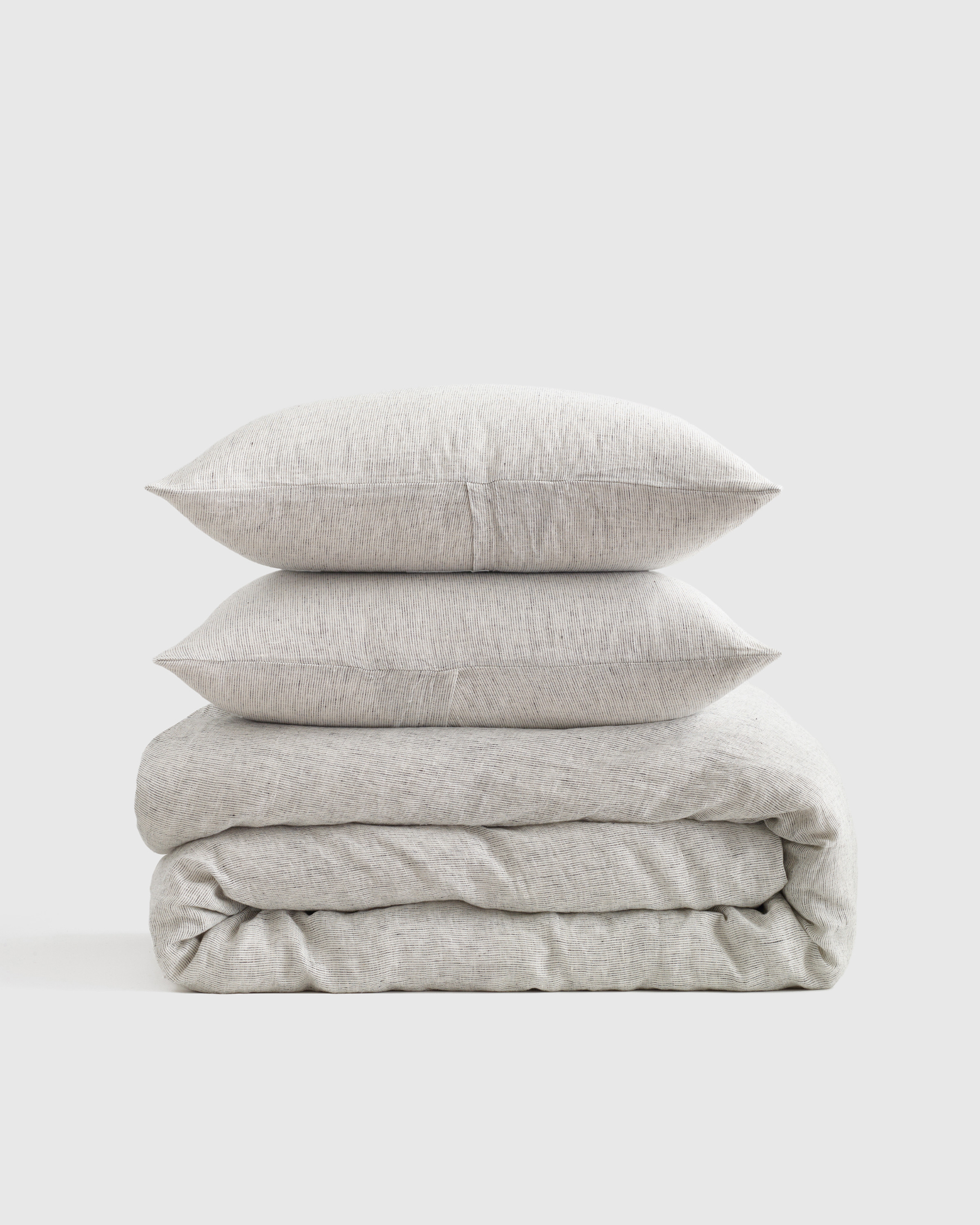Quince | European Linen Stripe Duvet Cover Set in Grey/White Mini Pinstripe, Size Twin | Quince