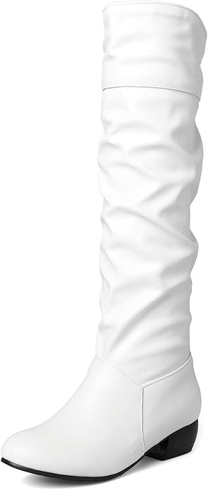 Sungtin Women's Faux Leather Knee High Flat Slouch Boots | Amazon (US)