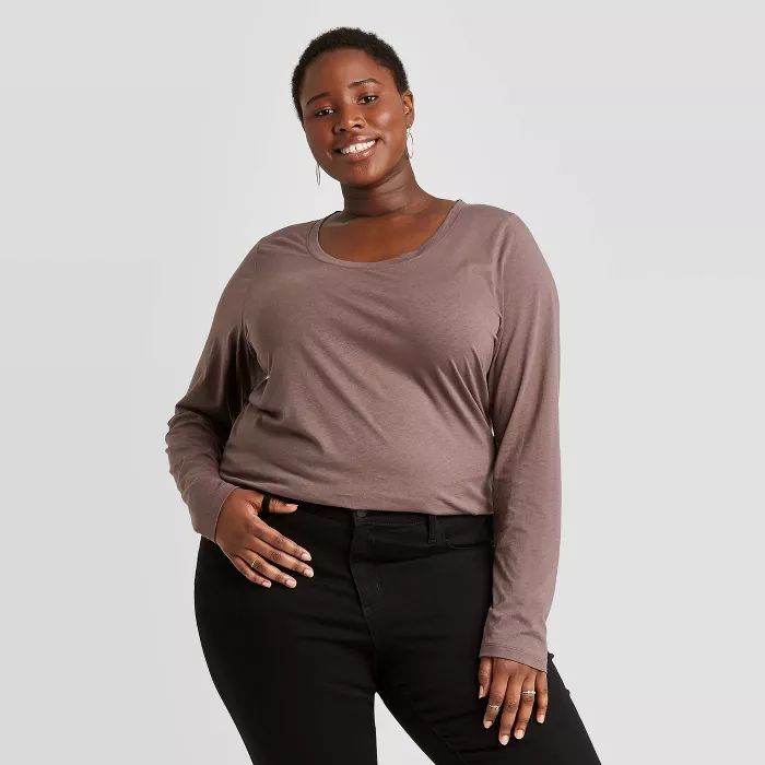 Women's Plus Size Long Sleeve Scoop Neck Essential T-Shirt - Ava & Viv™ | Target
