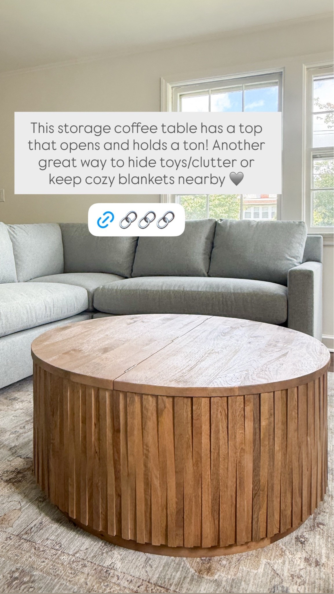 This storage coffee table has a top that opens and holds a ton! Another great way to hide toys/clutter or keep cozy blankets nearby 🩶

#LTKmomlife #LTKHome #LTKKids