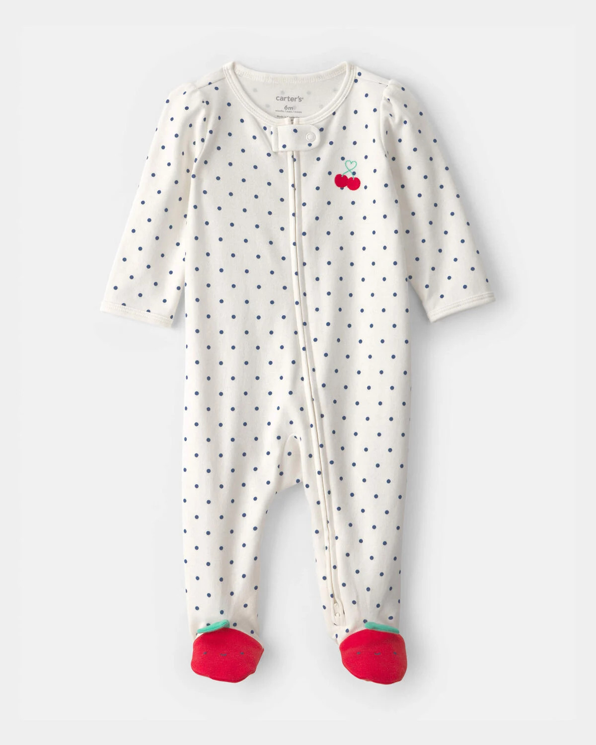Baby Girl Cherry 2-Way Zip 100% Cotton Sleep & Play Pajama - White | Carter's Inc