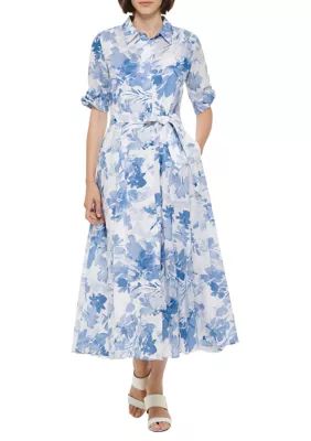 Calvin Klein Women's Short Sleeve Collar Neck Floral Print Midi Dress | Belk