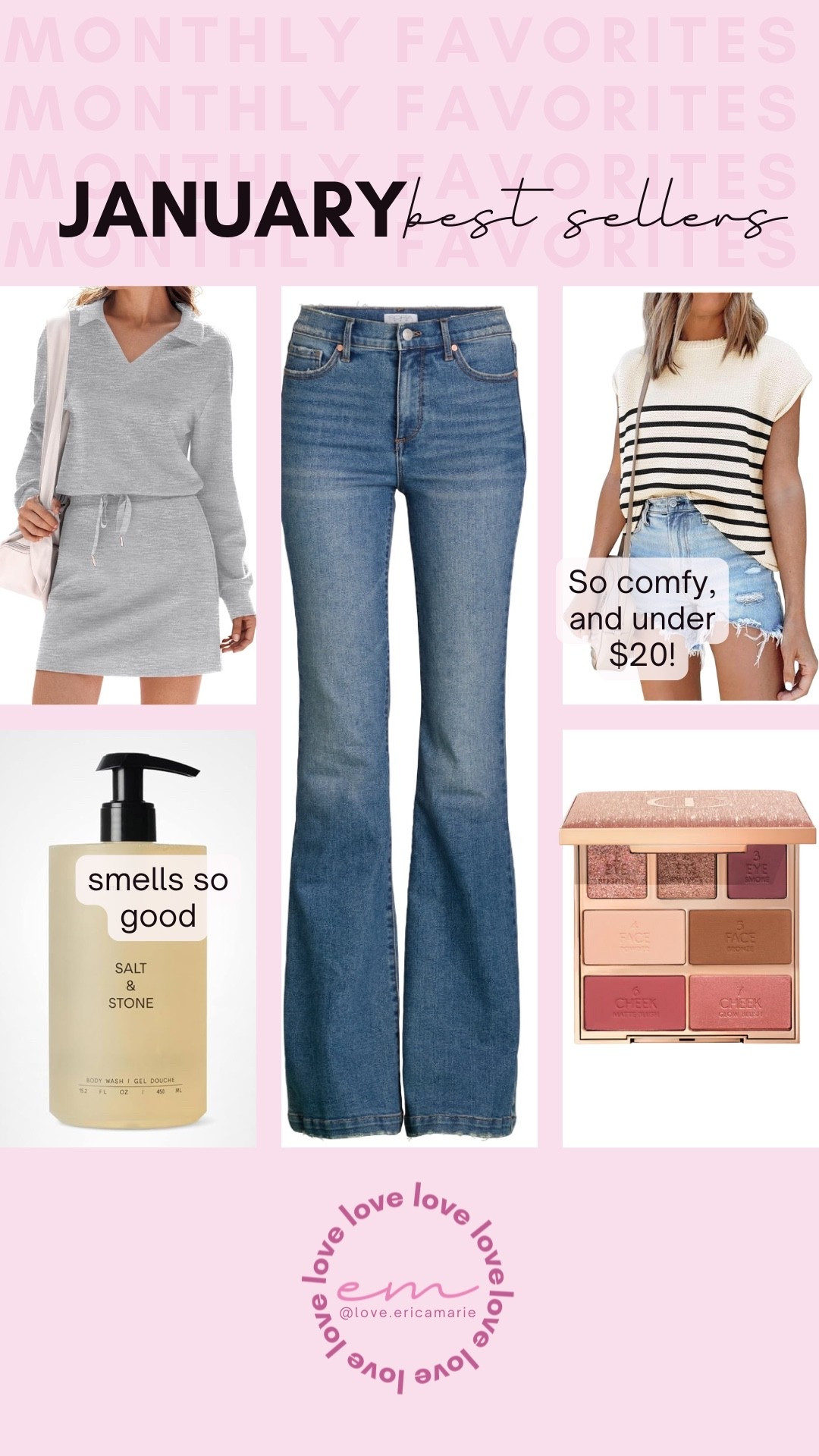 February is here and the January bestsellers were definitely mom approved! This adorable two piece lounge set is affordable and comes in a handful of colors; this body wash makes your skin smell amazing and super soft; $25 jeans that come in many sizes and lengths; splurge worthy makeup palette and cozy sleeveless tank that feels as comfy as a tee shirt! 

#LTKOver40 #LTKmomlife #LTKselfcare