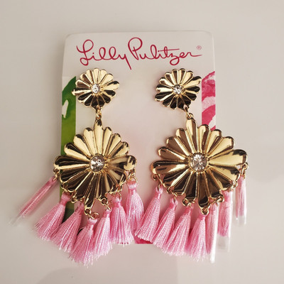 Lilly Pulitzer Flower Earrings Mandevilla Baby Gold Tone and Pink Tassels NWT  | eBay | eBay US
