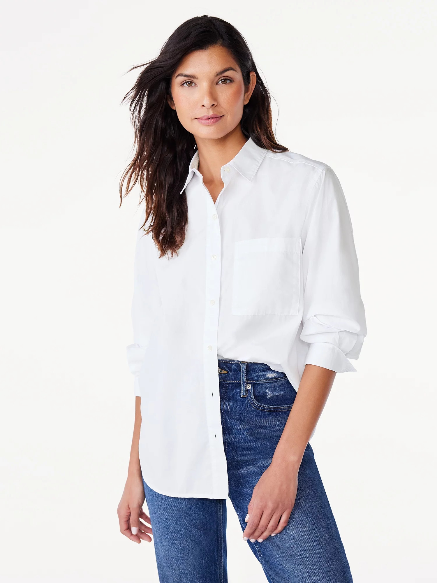 Free Assembly Women's Boxy Tunic Shirt with Long Sleeves, Size XS-XXXL | Walmart (US)
