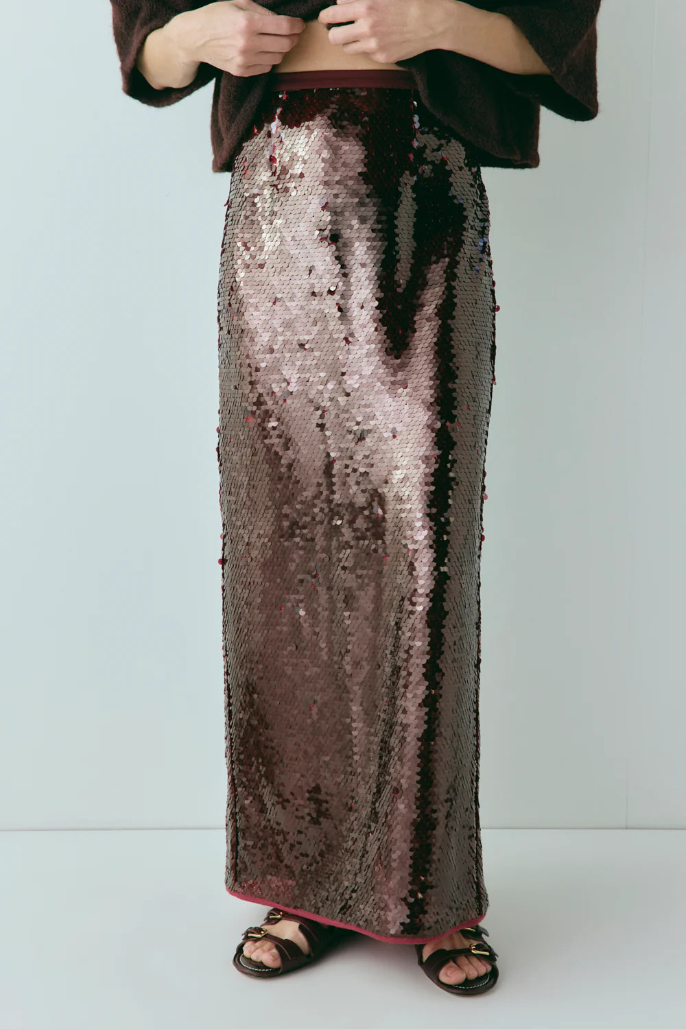 Devyn Sequin Midi Skirt Wine | VRG Grl